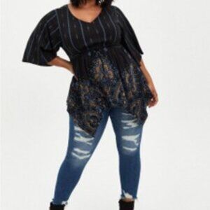 Torrid Women's Babydoll Tunic - Stretch Challis Medallion Black - 1X - NWOT